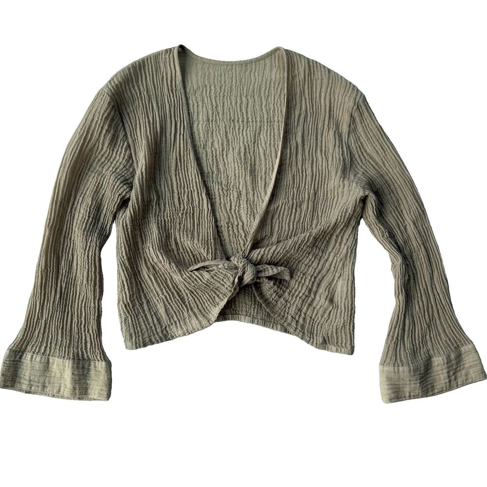 Monday Swimwear Tahiti Tie Top Brown Crinkle 100% Linen Swim Covers M/L Resort